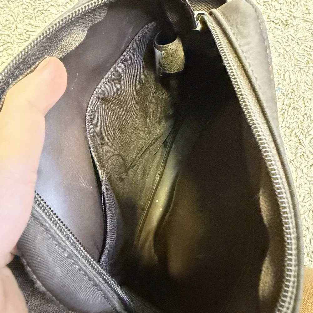 Longchamp Brown Nylon Crossbody Bag. Logo Strap. Leather Flap‎